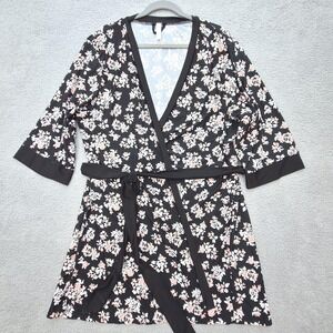 Marilyn Monroe Robe Womens XL Black Pink Floral Kimono Wrap Loungewear